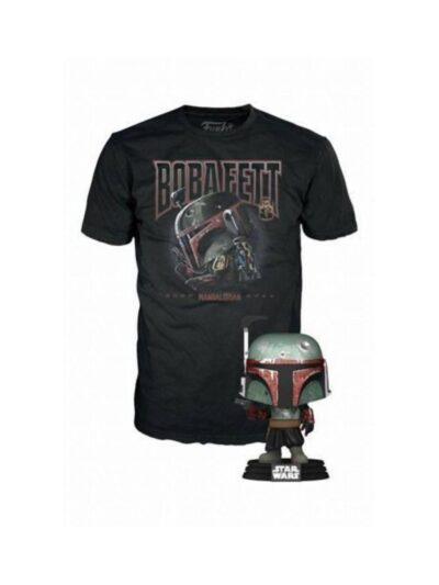 Funko Pop! & Tee (Adult): Disney Star Wars The Mandalorian - Boba Fett Bobble-Head Vinyl Figure and T-Shirt (M)