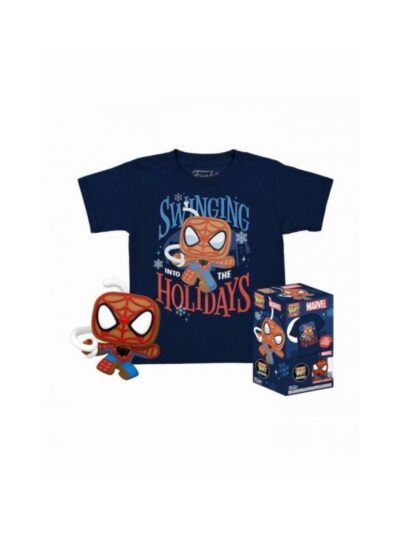 Funko Pocket Pop! & Tee (Child): Marvel - Gingerbread Spider-Man (Special Edition) Bobble-Head Vinyl Figure & T-Shirt (XL)