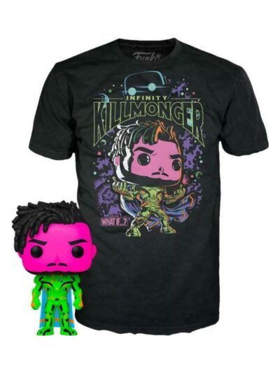 Funko Pop! & Tee (Adult): Marvel What If...? - Infinity Killmonger (Blacklight) (Special Edition) Bobble-Head Vinyl Figure & T-Shirt (M)
