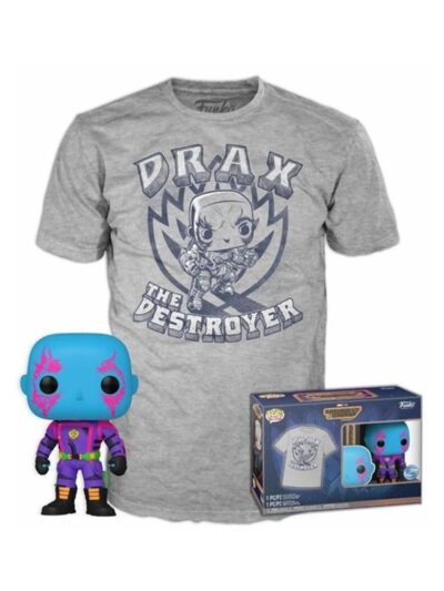 Funko Pop! & Tee (Adult): Marvel Guardians of the Galaxy Volume 3 - Drax (Blacklight) (Special Edition) Vinyl Figure and T-Shirt (M)