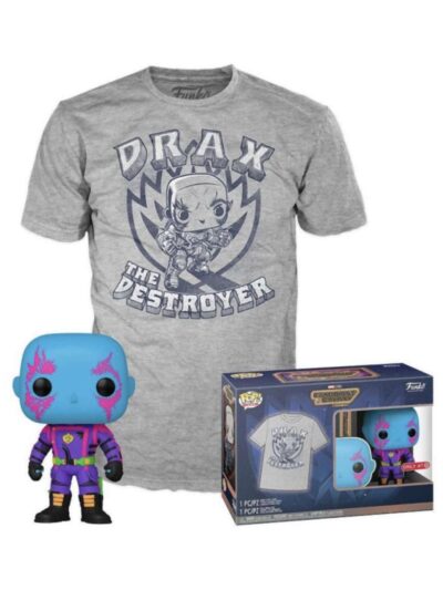 Funko Pop! & Tee (Adult): Marvel Guardians of the Galaxy - Drax (Blacklight) (Special Edition) Vinyl Figure and T-Shirt (L)