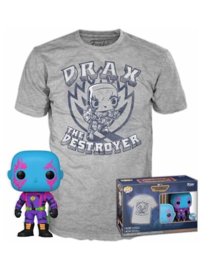 Funko Pop! & Tee (Adult): Marvel Guardians of the Galaxy Volume 3 - Drax (Blacklight) (Special Edition) Vinyl Figure and T-Shirt (XL)
