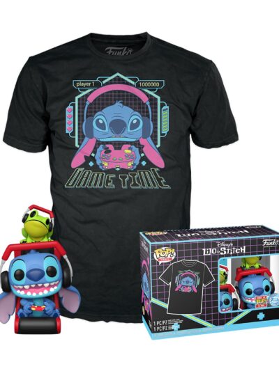 Funko Pop! & Tees (Adult): Lilo and Stitch - Gamer Stitch with Frog Vinyl Figure and T-Shirt (L)