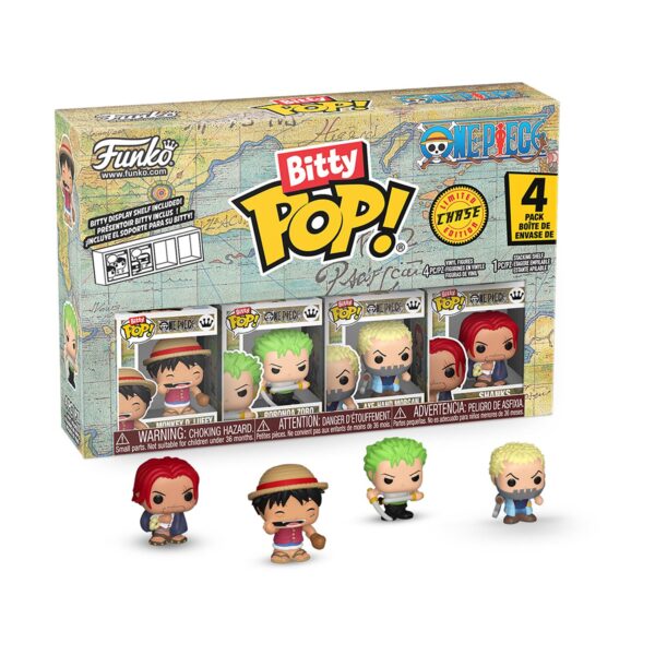 Funko Bitty Pop! 4-Pack: One Piece - Monkey D. Luffy, Roronoa Zoro, Axe-Hand Morgan, Bitty Pop! Chase Vinyl Figures